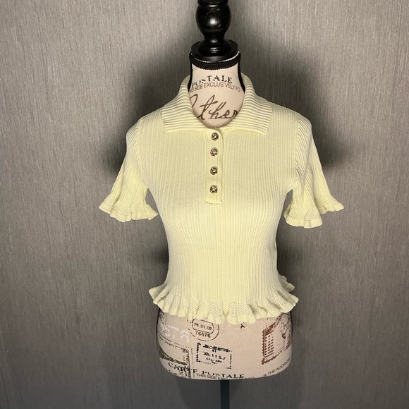 NWOT Sandro Cream Ruffle Button-Up Blouse Size 0 - Picture 1 of 12